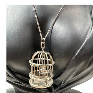 Silver Birdcage Pendant Necklace With Delicate Chain Unique Vintage Accessory